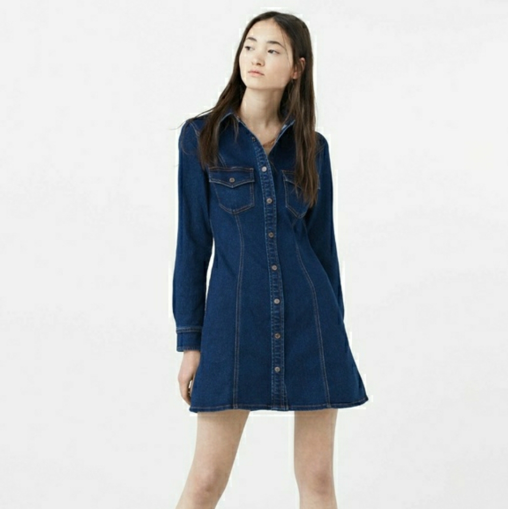Mango Denim Button Long Sleeve Minidress